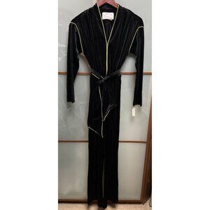 Evelyn Pearson Vintage 60s Black Velour Gold Trim One Piece Pant Jumpsuit Size P